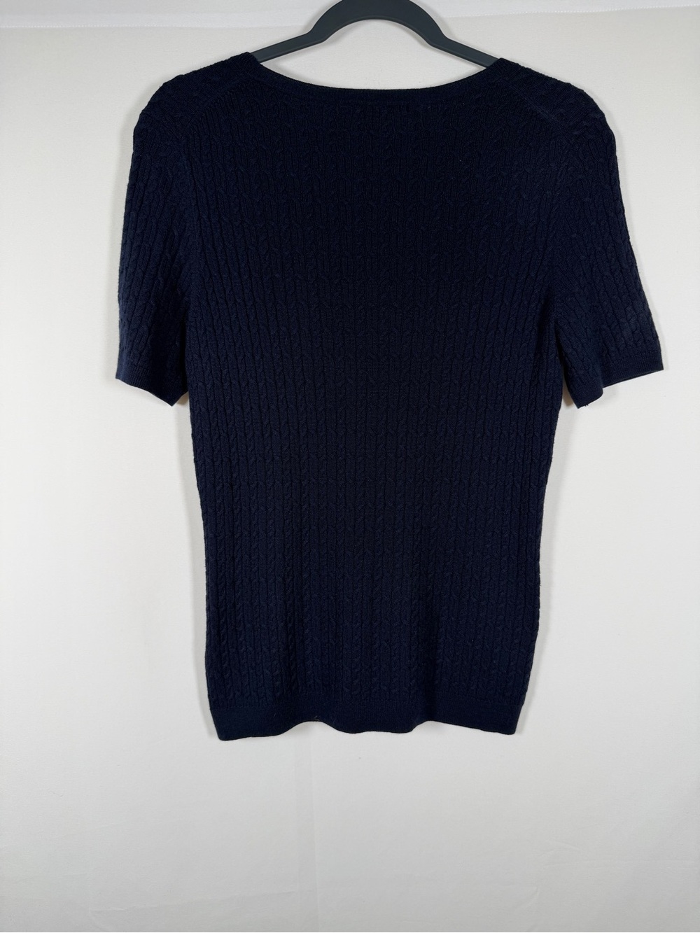 Brooks Brothers Navy Silk and Cashmere Blend Short Sleeve Cable Knit Top - Picture 5 of 6